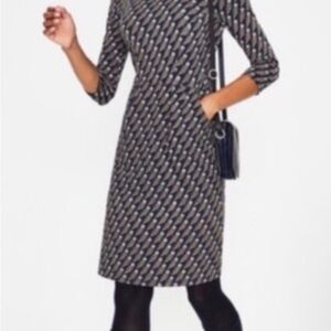 Boden regal owl navy penny jersey dress pockets unlined 3/4 sleeve size 10 vguc